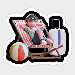 3D Summer Male Enjoy Vacation Laying on a Beach Sticker